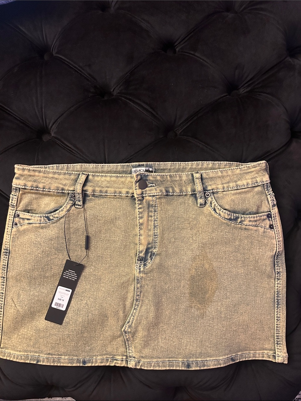 Fashion Nova Light Beige Acid Wash Denim Mini Skirt